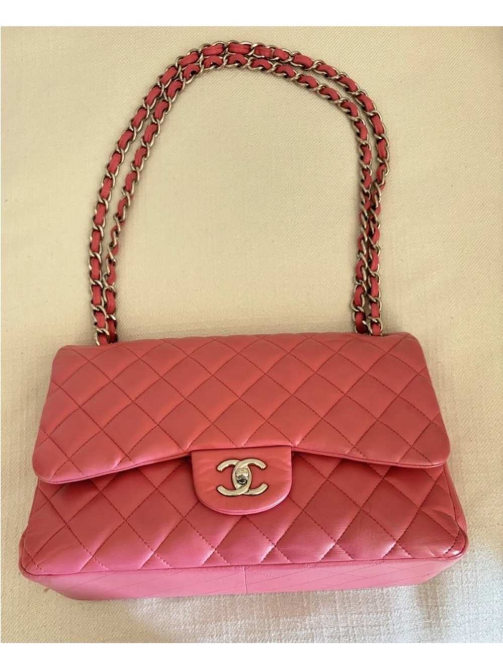 CHANEL Jumbo Pink Quilted Lambskin Shoulder Flap Bag with Silver Hardware - Picture 6 of 17
